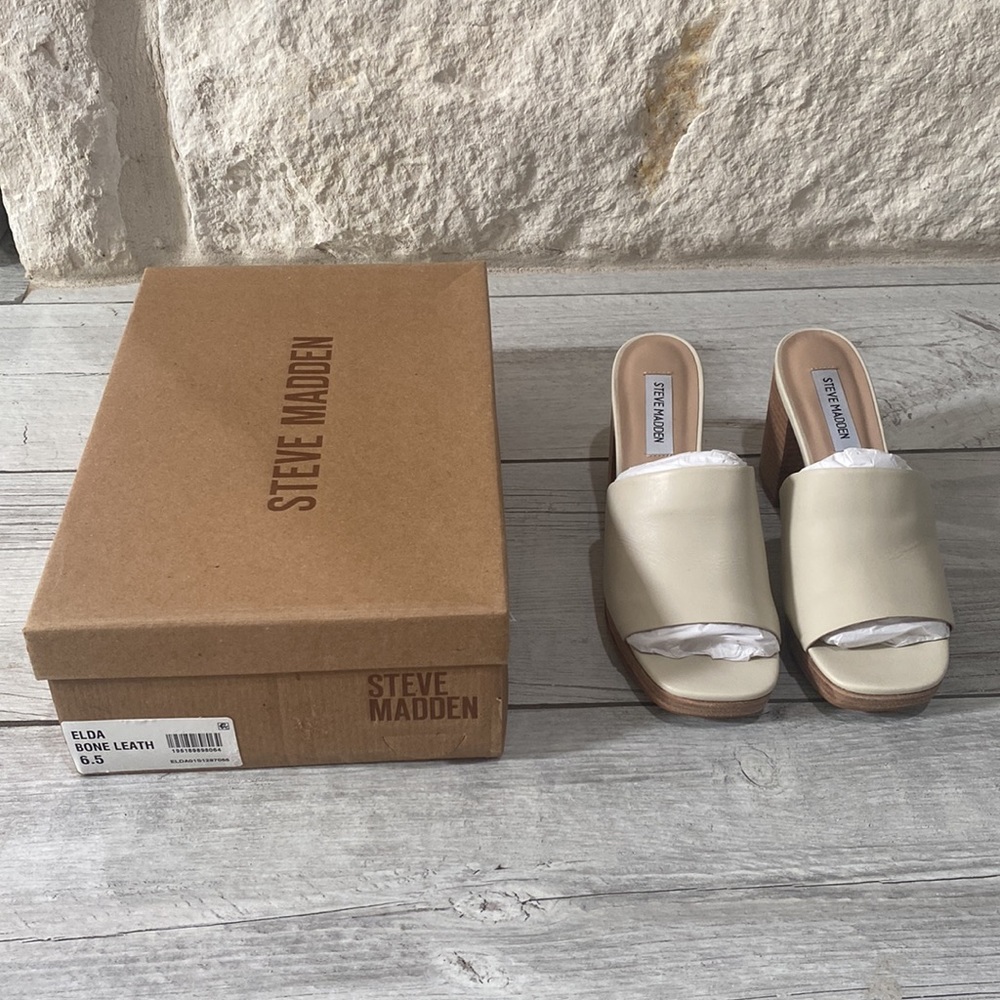 Nib Steve Madden Elda Bone Leather Block Heels - image 6